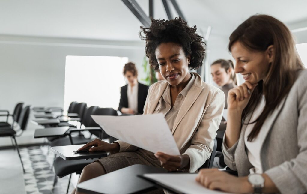 women smiling at work